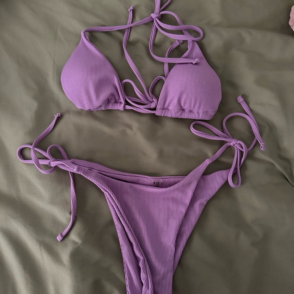 SHEIN Lavender Ribbed Bikini Set